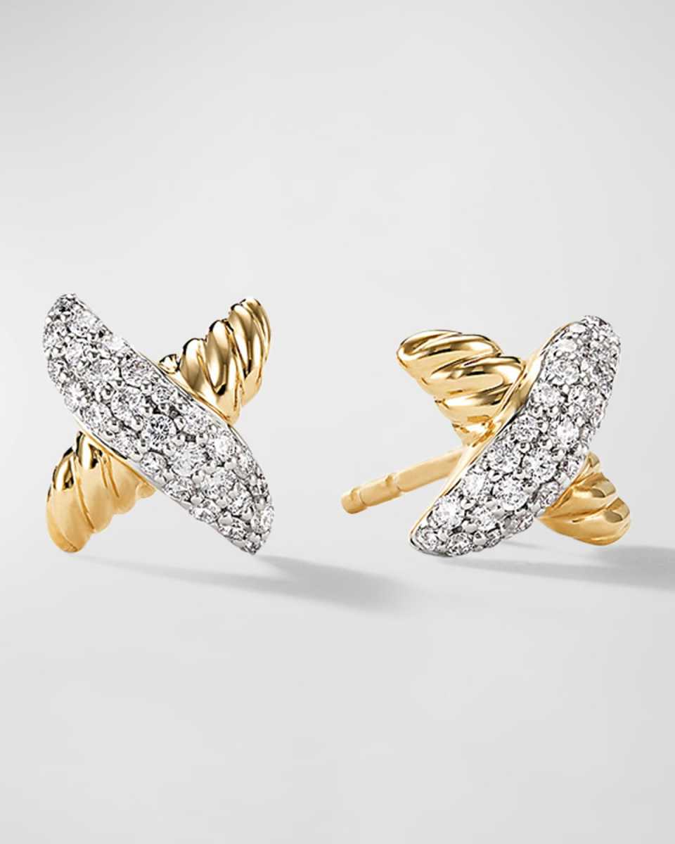 Petite X Stud Earrings with Diamonds in 18K Gold, 8.4mm